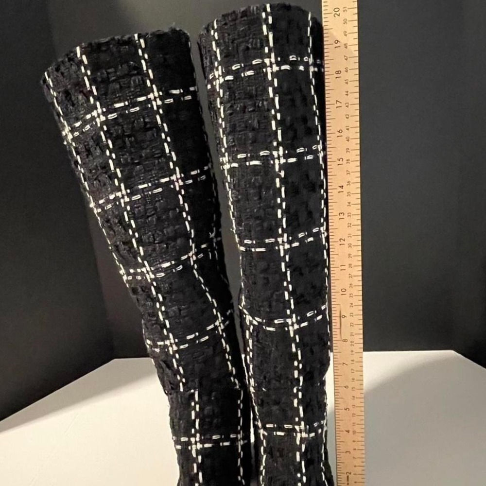 Black knee-high Harmoni tweed boots size 11M chunky sequined heels. Rare size - Picture 8 of 8